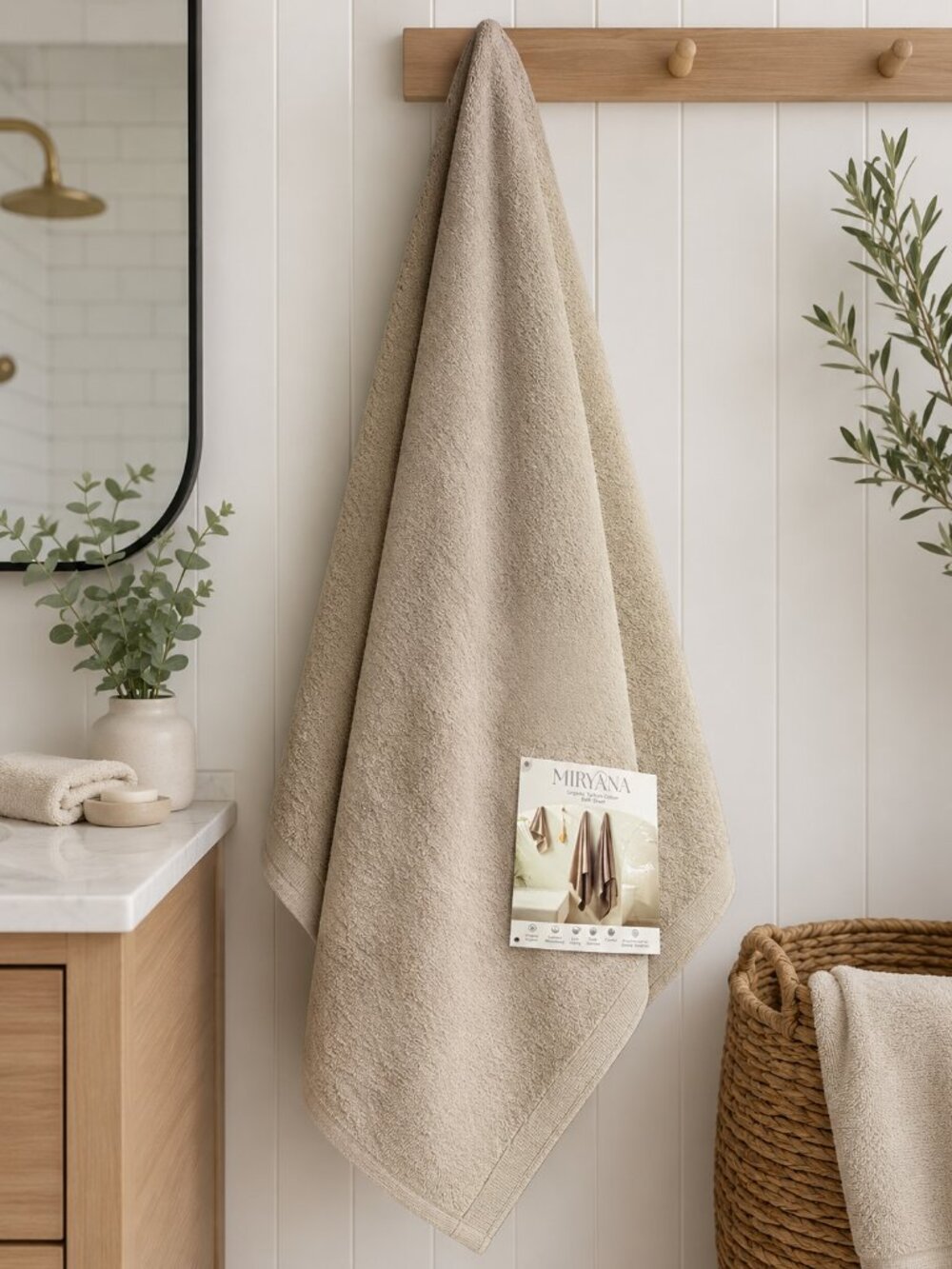 Miryana Organic Turkish Cotton Bath Sheet Set of 2 Mushroom 35x68 New